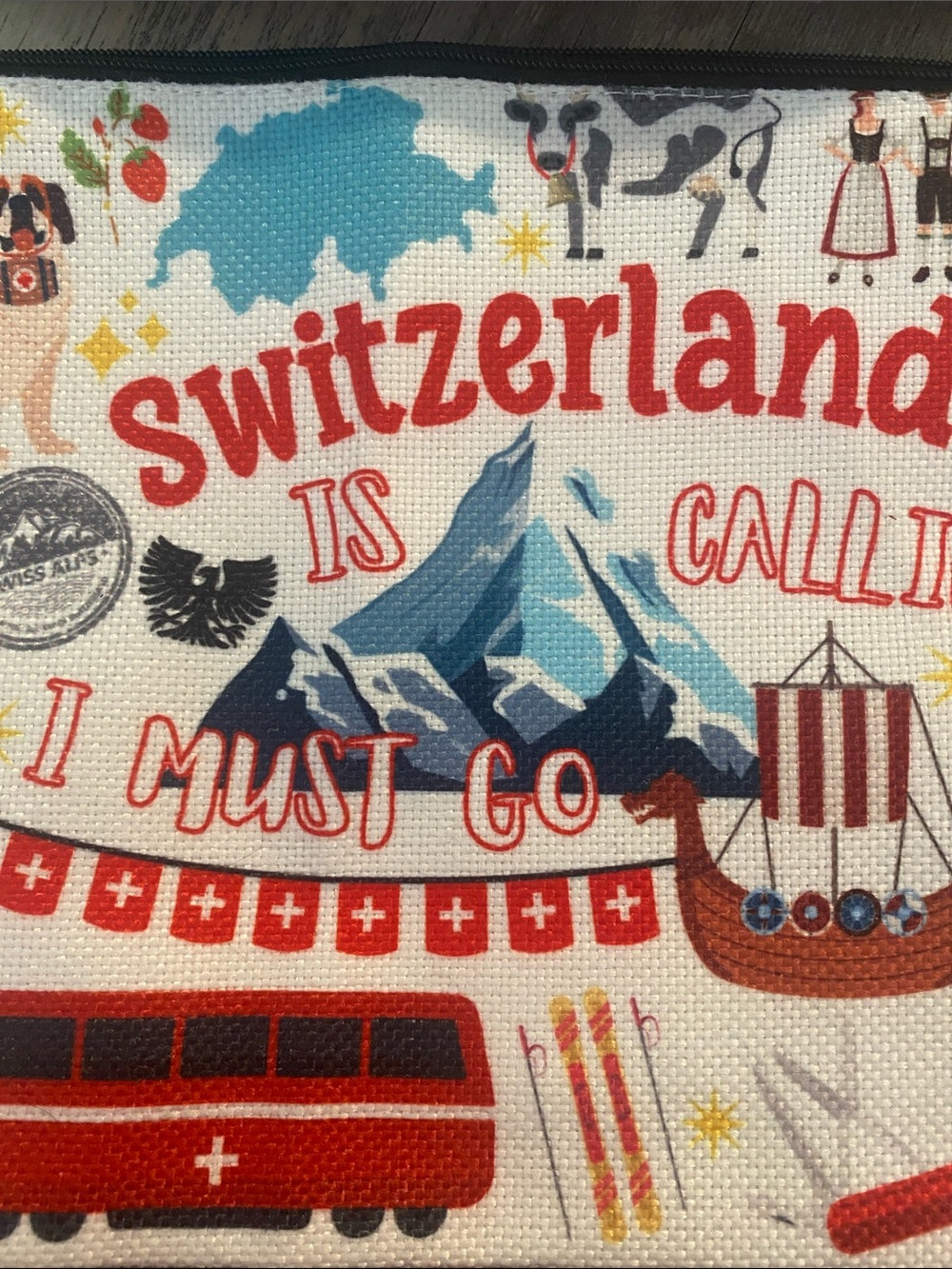 Switzerland Travel Cosmetic Bag Souvenir Take Me To Switzerland Zipper Pouch - Picture 2 of 6